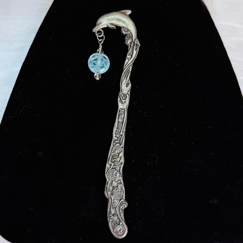 Dolphin Ocean Sea Life Metal Bookmark Blue Bead Nautical Coastal Gift